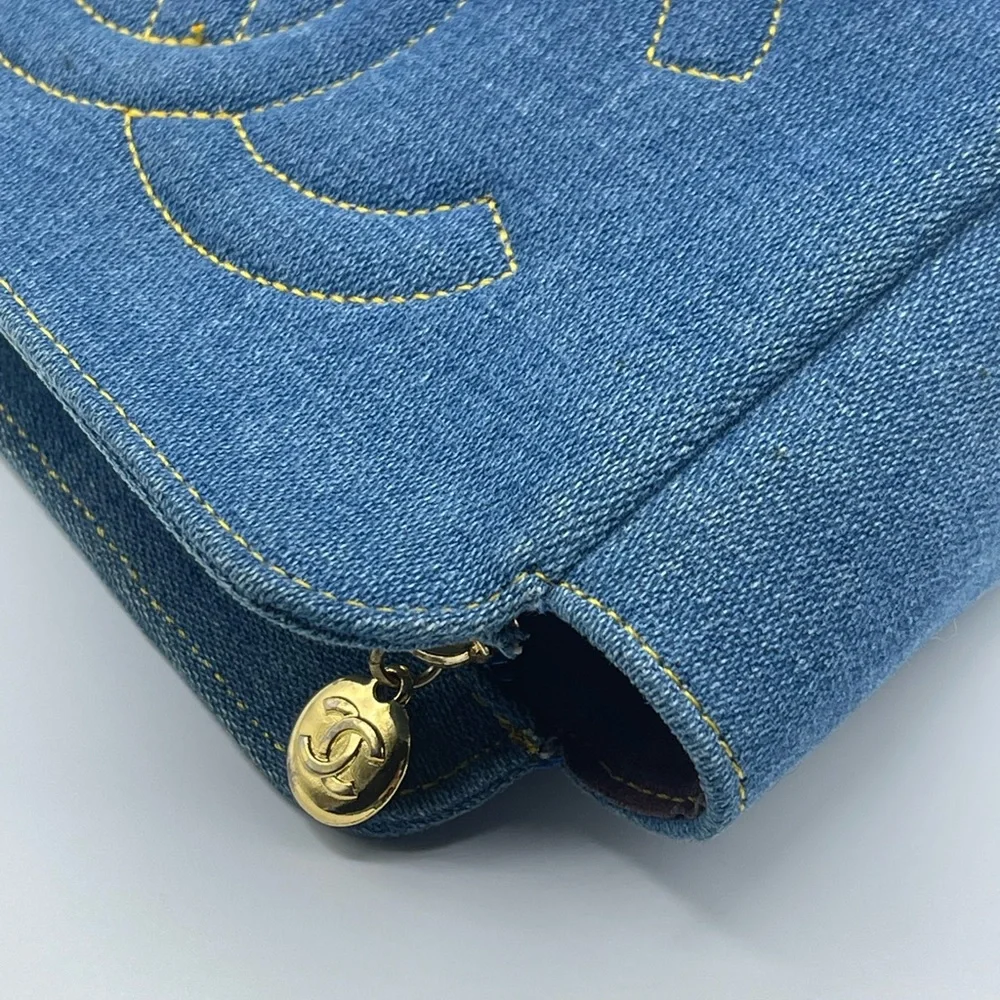 Chanel Denim Jean CC Logo Coco Vanity Makeup Cosmetic Case Pouch Vintage Bag - Picture 5 of 16